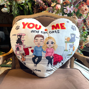 You & Me And The Cats, Gift For Cat Lover, Personalized Pillow, Cat Lover Couple Pillow - Pillow - GoDuckee