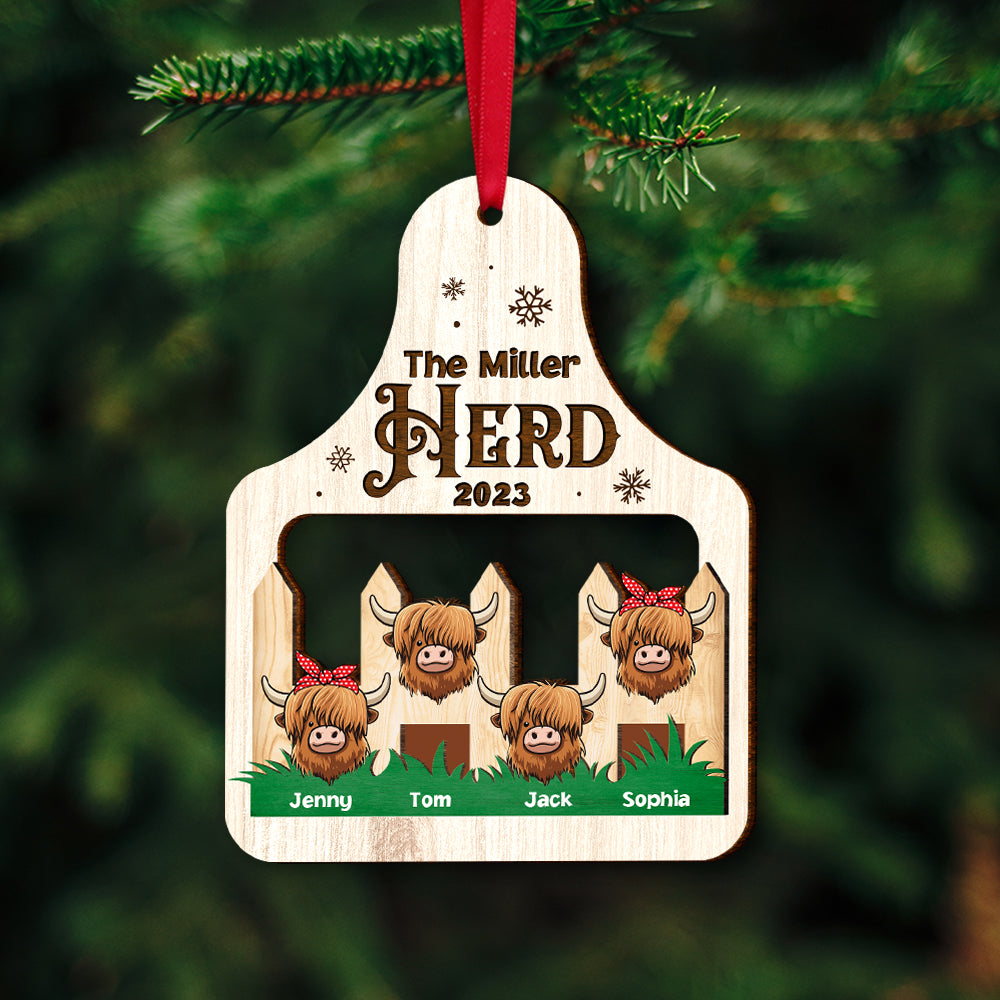 Highland Cow Family, Personalized Wood Ornament, Christmas Ornament, Xmas Gift For Family - Ornament - GoDuckee