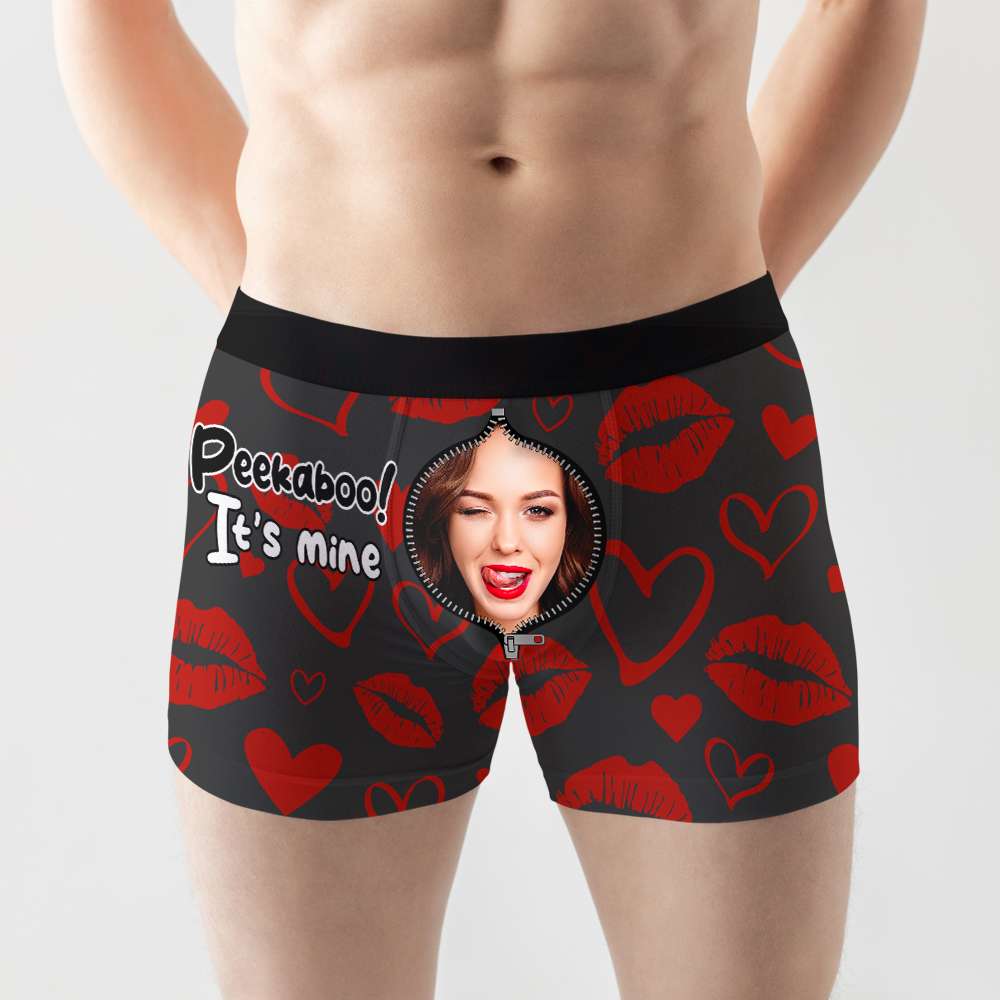 Peekaboo ! It's Mine, Personalized Couple Boxer Briefs, Gifts For Him Gifts For Her - Boxer Briefs - GoDuckee