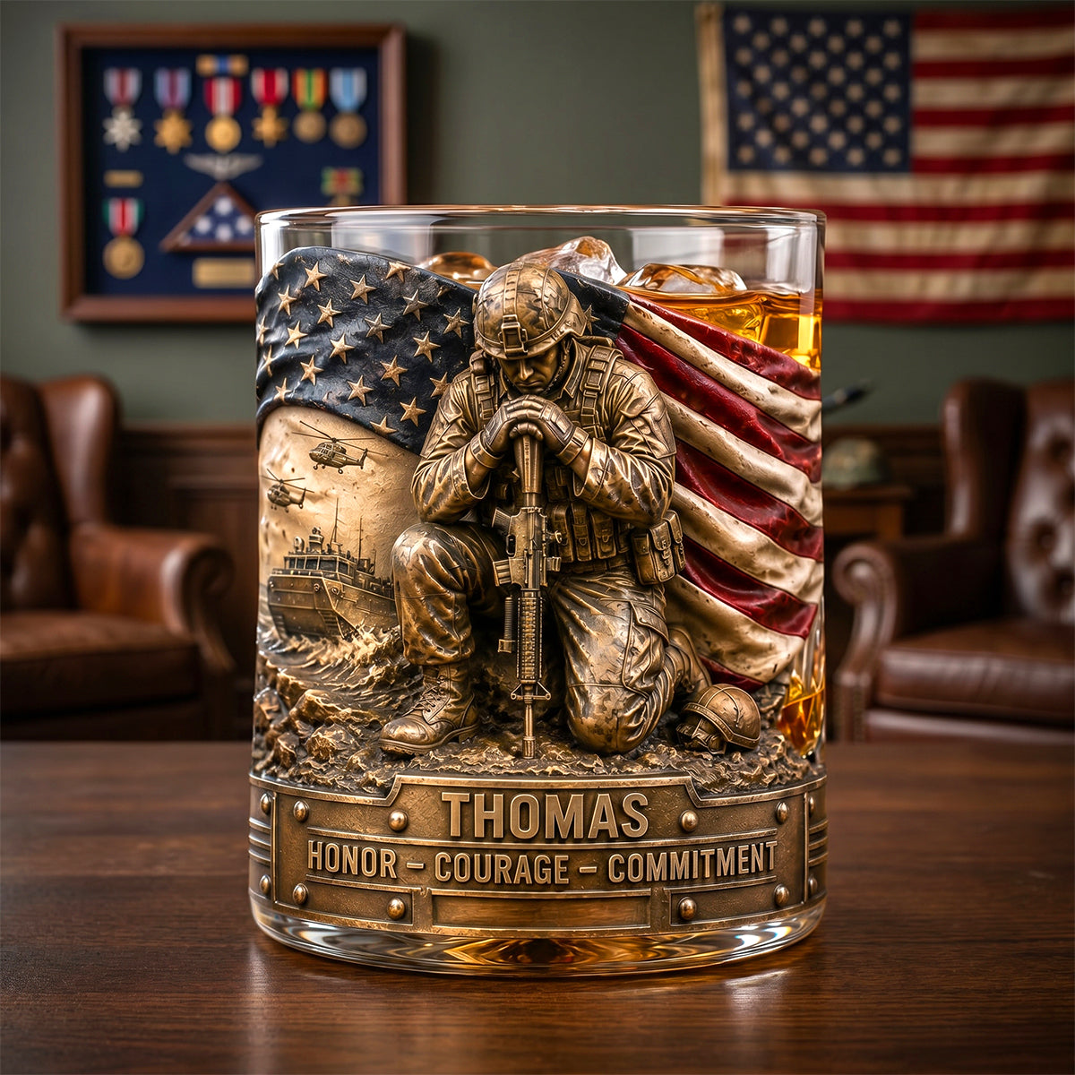 Freedom & Honor Round Glass Personalized Gifts For Veteran 03TODH270526 - Glass - GoDuckee