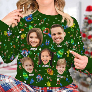 Personalized Custom Photo Christmas Gifts For Family Neon Ugly Sweater 05KALU041124 - AOP Products - GoDuckee