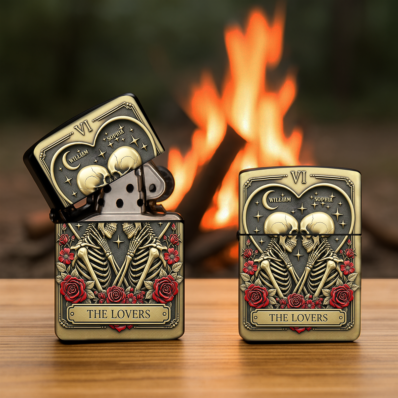 Skull Couple Tarot Leaf Lighter - Personalized Gift For Couple 01NALU050825 - Lighter - GoDuckee