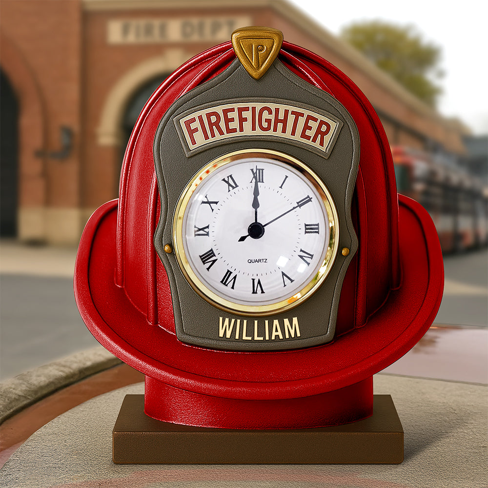 Firefighter Helmet Desk Clock Plaque - Personalized Gifts For Firefighter 03toqn280525 - Clock Plaques - GoDuckee