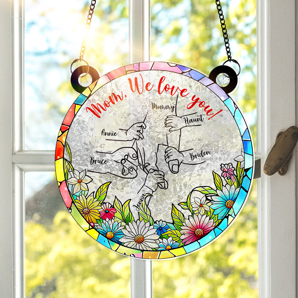 Hand In Hand Window Hanging Suncatcher Ornament - Personalized Gift For Mom 03XQLU280325 - Ornament - GoDuckee