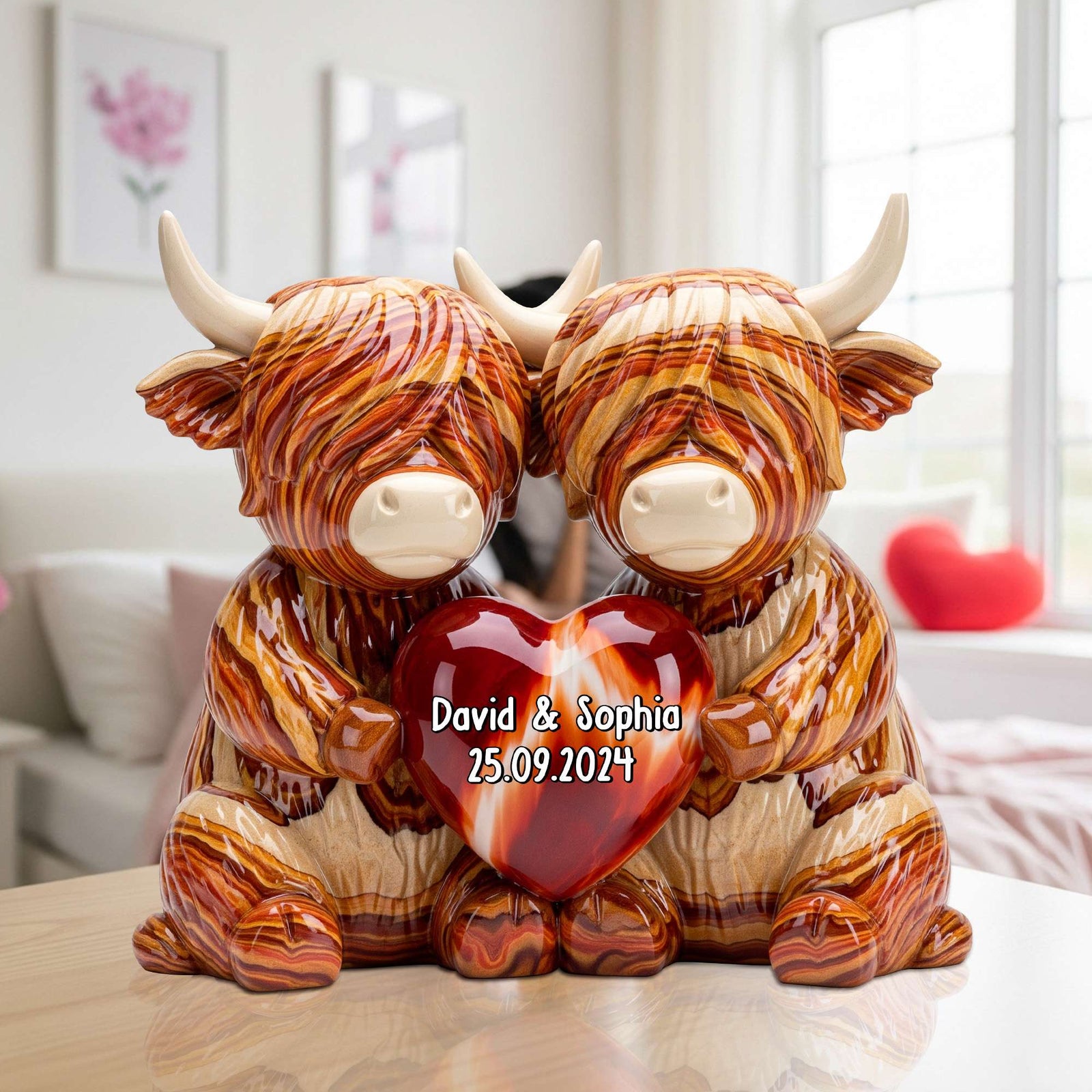 Highland Cow Couple Acrylic Plaque - Personalized Gifts For Couple 03natn190625 - Shaped Plaques - GoDuckee