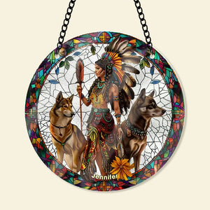 Personalized Native Woman And Wolves Suncatcher Ornament 39acqn240824 - Ornament - GoDuckee