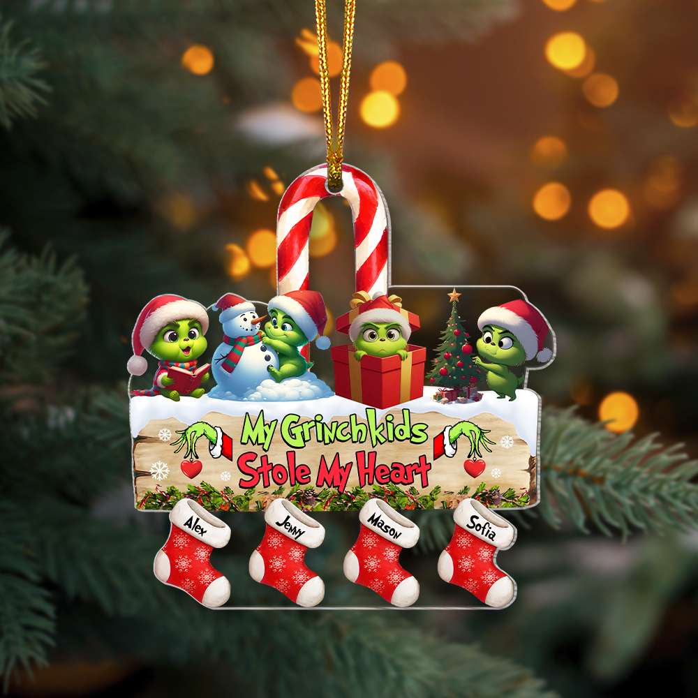 Personalized Gift For Grandma Christmas Ornament Green Monster Kids 01KAMH261124 - Ornament - GoDuckee