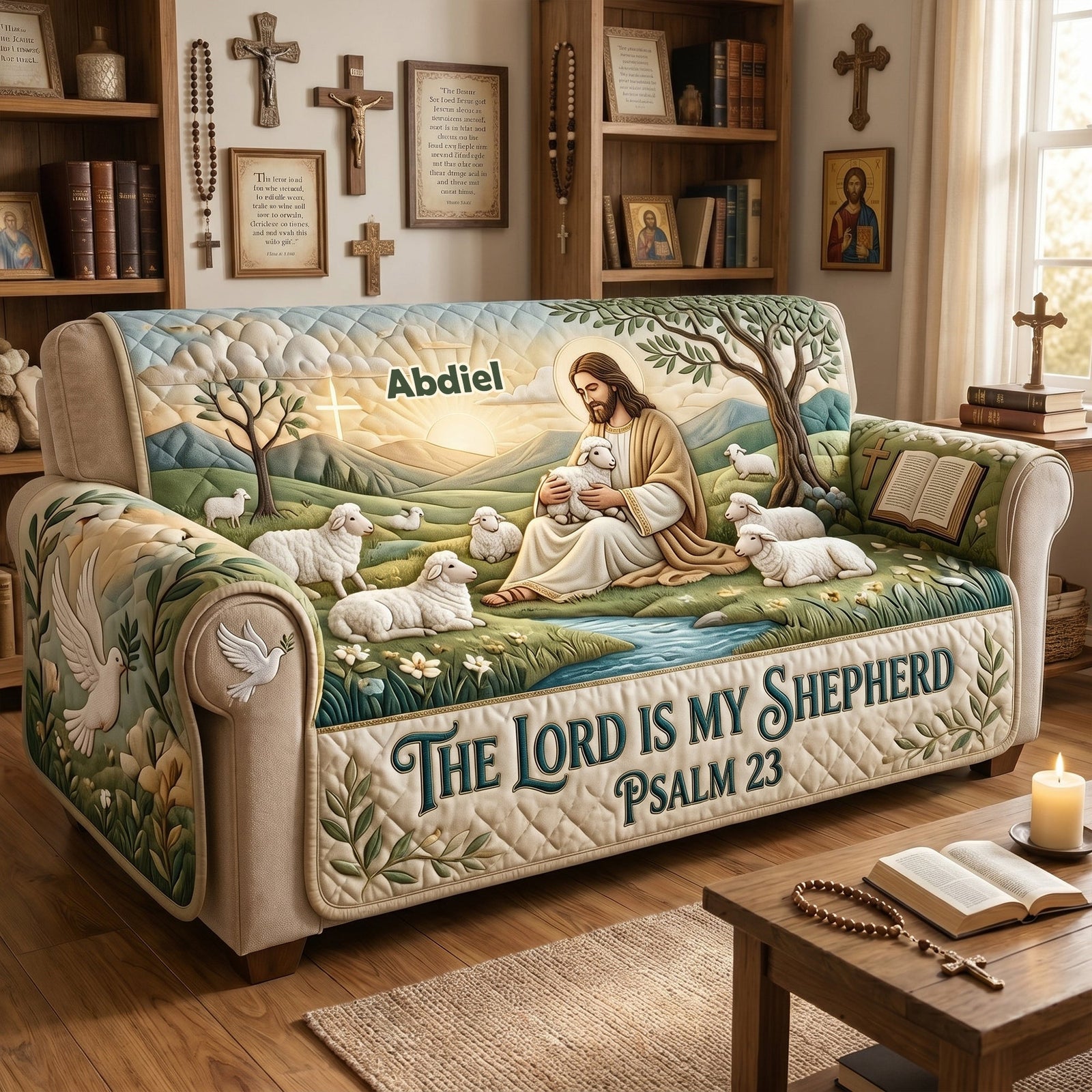 The Lord Is My Shepherd Quilted Sofa Cover - Personalized Gifts For Christians 01tylu230626 - Sofa Cover - GoDuckee