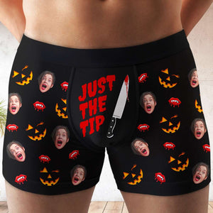 Custom Photo Gifts For Couple Boxer Briefs Halloween Pumpkin Smash Just Tip 03XQDT010824 - Boxer Briefs - GoDuckee