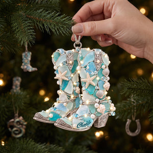 Cowboy Boot Sea Glass Christmas Ornament, Personalized Gifts For Cowboys & Cowgirls 01qhlu260926