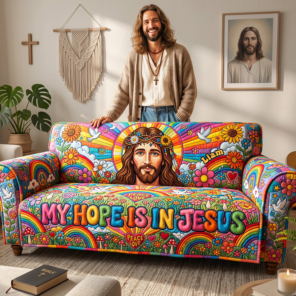 My Hope Is In Jesus Quilted Sofa Cover - Personalized Gifts For Christians 02pata080726 - Sofa Cover - GoDuckee