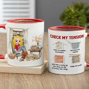 Personalized Gifts For Knitting Lover Accent Mug Women Sitting Knitting Check Tension 04XQMH020824HH - Coffee Mug - GoDuckee