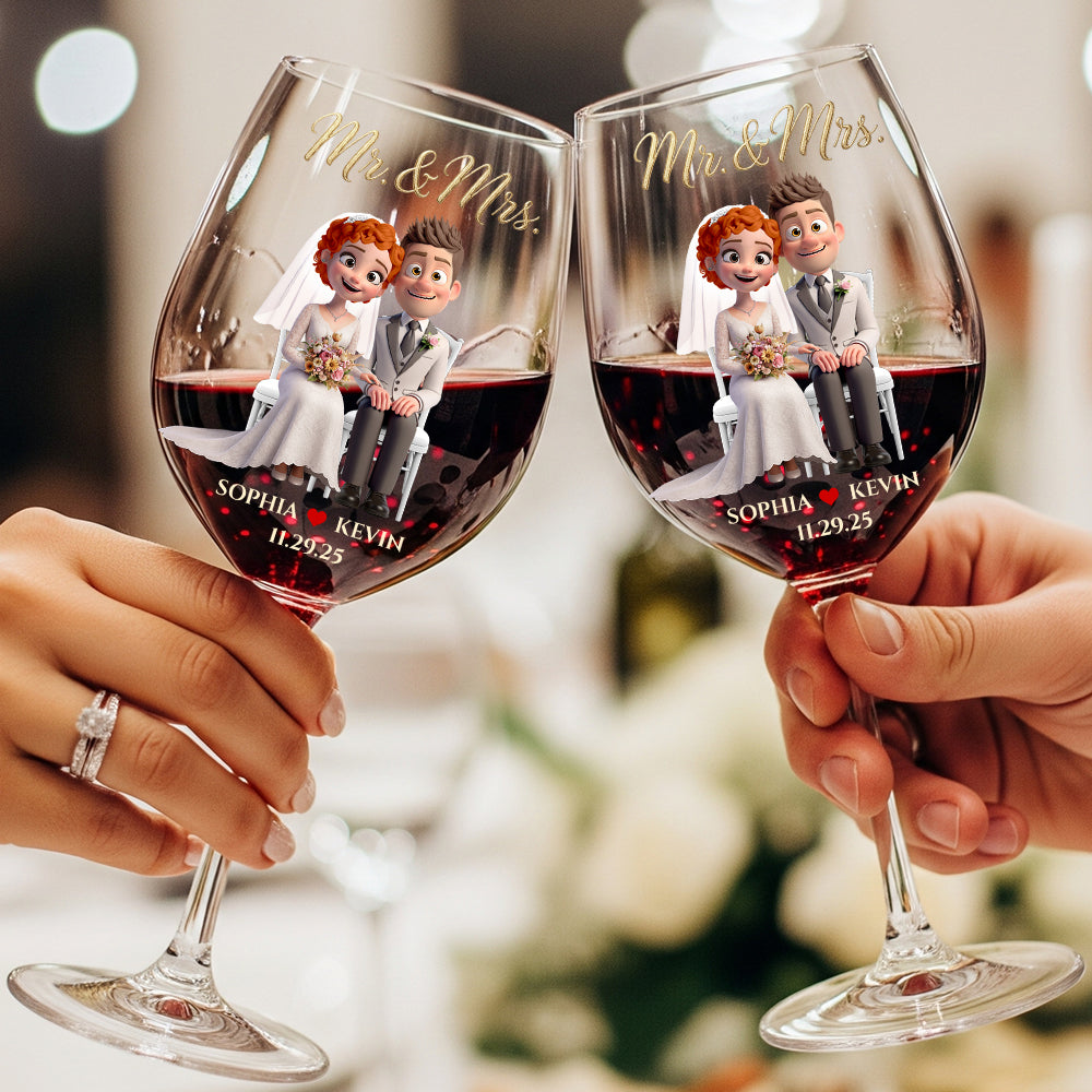 Wedding Couple Wine Glass - Personalized Gifts For Couple 05PGDT140825PA - Wine Glass - GoDuckee