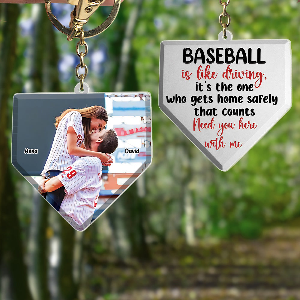 Need You Here With Me, Personalized Baseball Couple Keychain, Come Home Safe Keychain For Baseball Player - Keychains - GoDuckee
