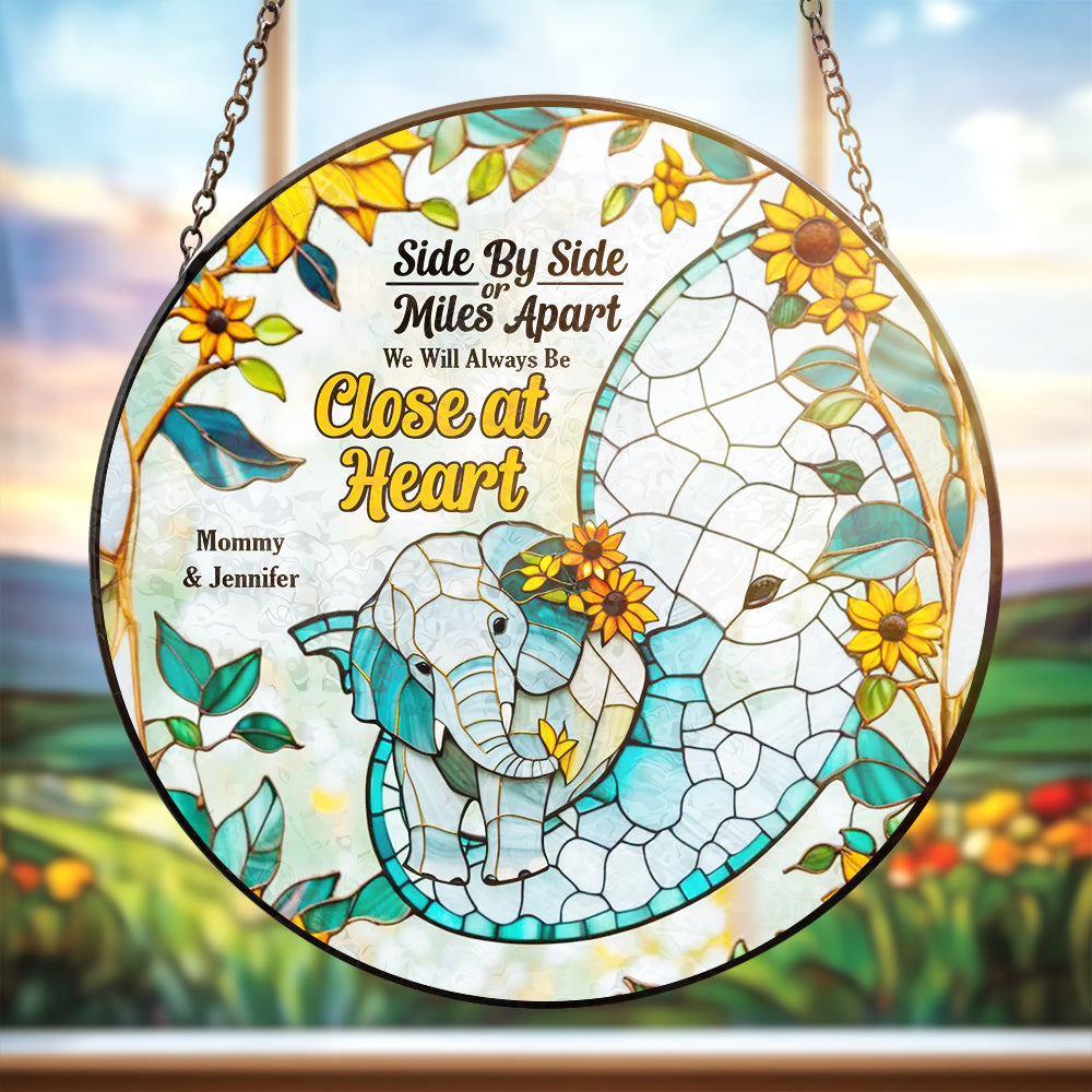 Personalized Gift For Mom Stained Glass, Mom & Baby Elephant Embracing With Trunk 02qhdt080325 - Ornament - GoDuckee