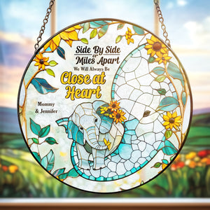 Personalized Gift For Mom Stained Glass, Mom & Baby Elephant Embracing With Trunk 02qhdt080325 - Ornament - GoDuckee