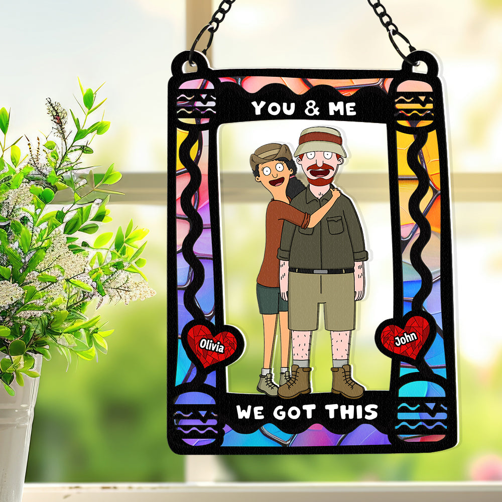 Personalized Gifts For Couple Window Hanging Suncatcher Ornament Cartoon Couple 03ACDT110225HG - Ornament - GoDuckee