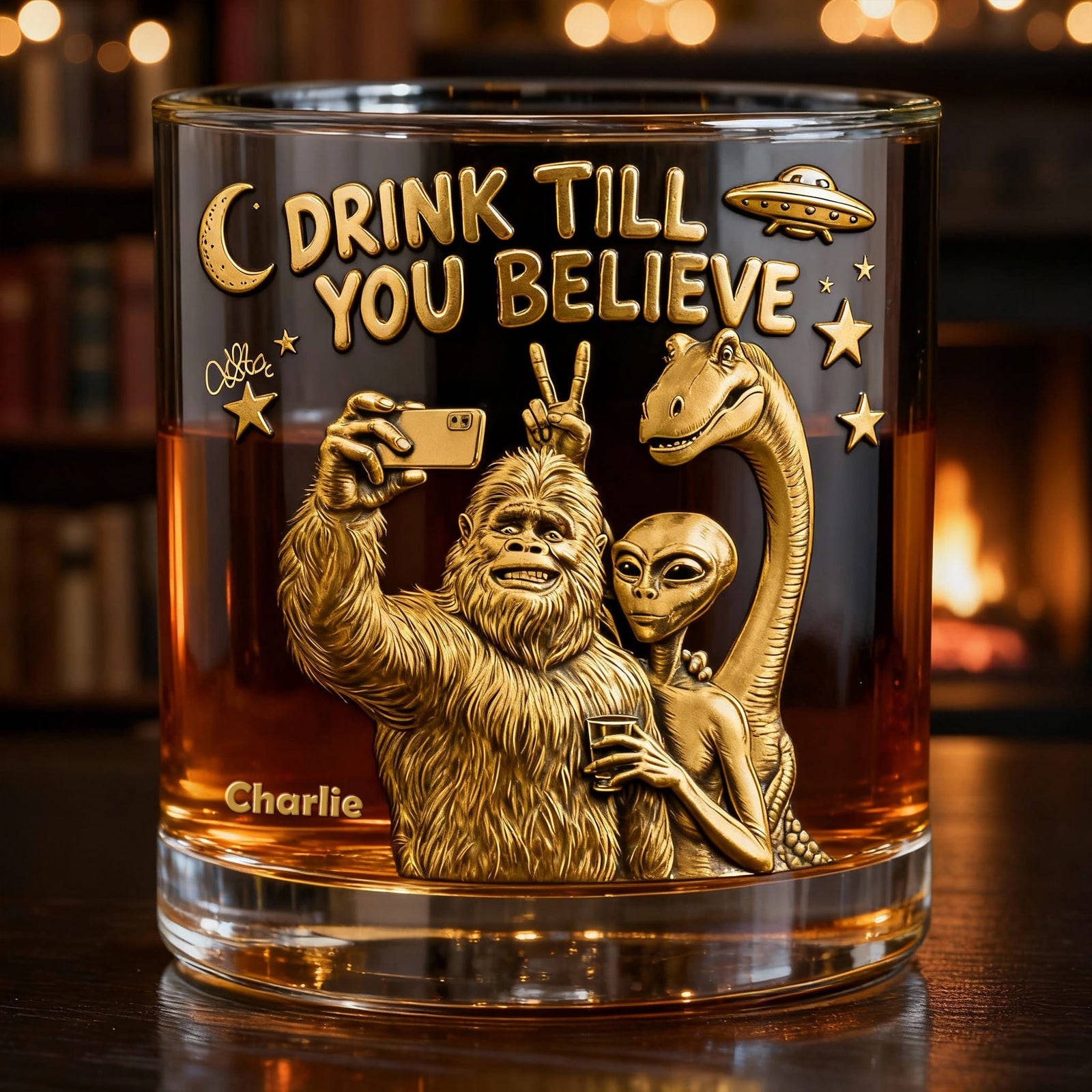 Fun Forest Giant & Friends Selfie Glass - Personalized Gifts For Drinking Lovers & Cryptid Creatures Enthusiasts 02QHLU011225