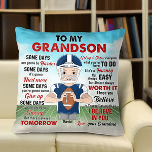 To My Grandson, I Hope You Believe In Yourself As Much As I Believe In You-Personalized Square Pillow- Gift For Grandson-American Football Pillow - Pillow - GoDuckee