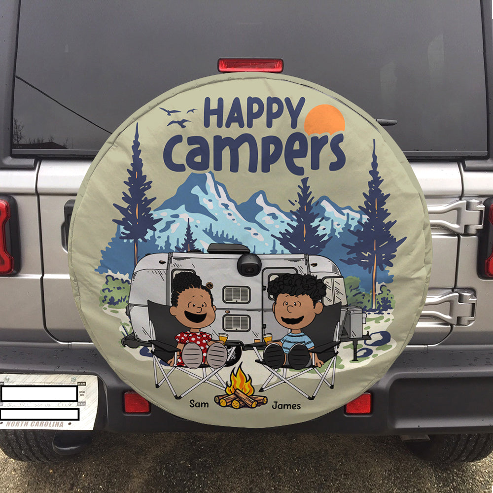Personalized Gifts For Camping Couple Tire Cover Happy Campers Couple 05qhtn160125pa - Tire Covers - GoDuckee