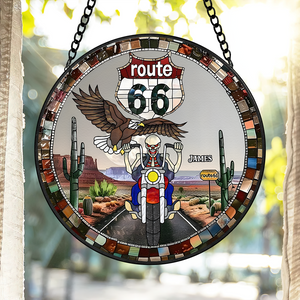 Personalized Gifts For Biker Suncatcher, Motorcycle Skull Riding On Highway Stained Glass 04QHPU280824 - Ornament - GoDuckee