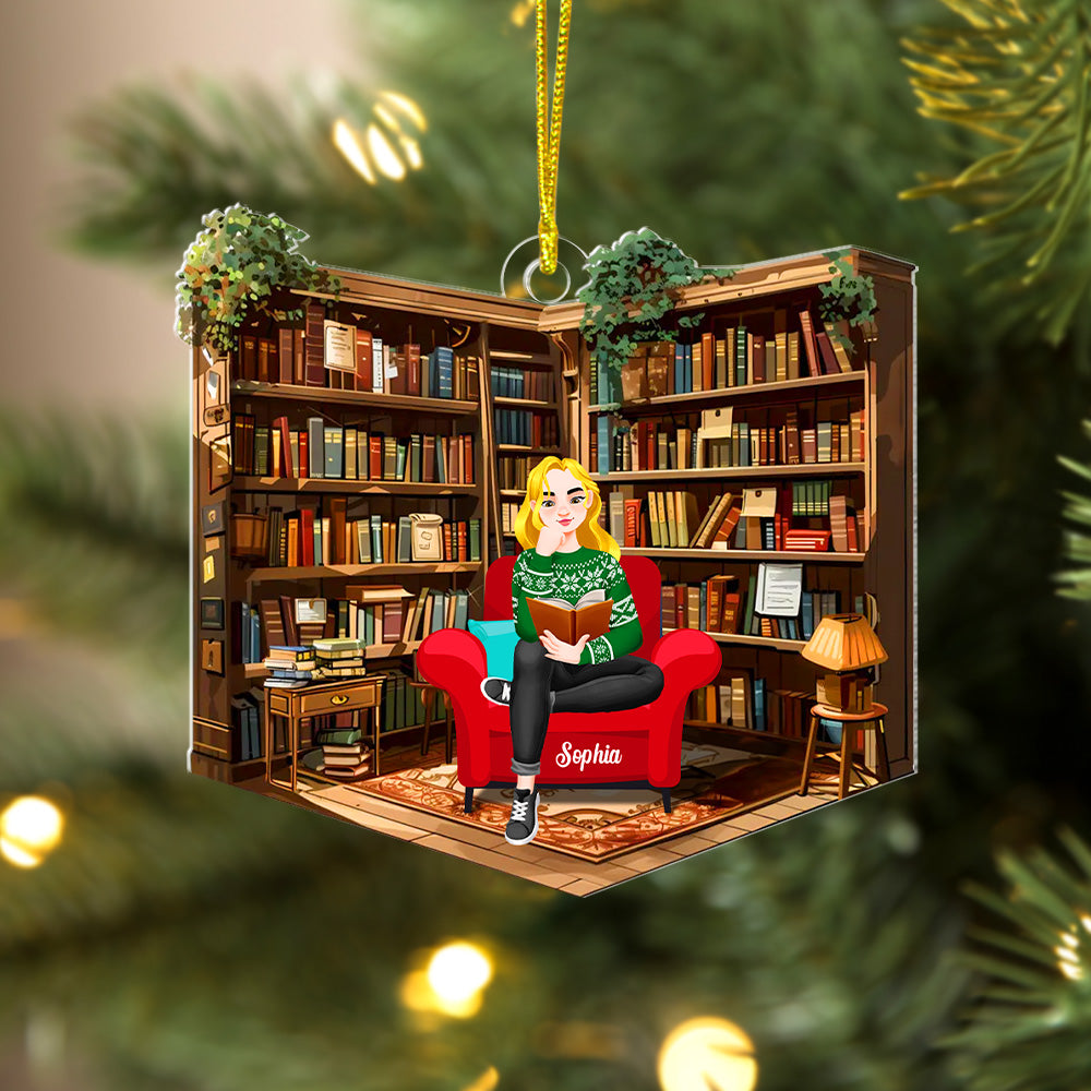 Personalized Gifts For Book Lovers Acrylic Ornament 01ohtn210924pa Reading Room - Ornament - GoDuckee