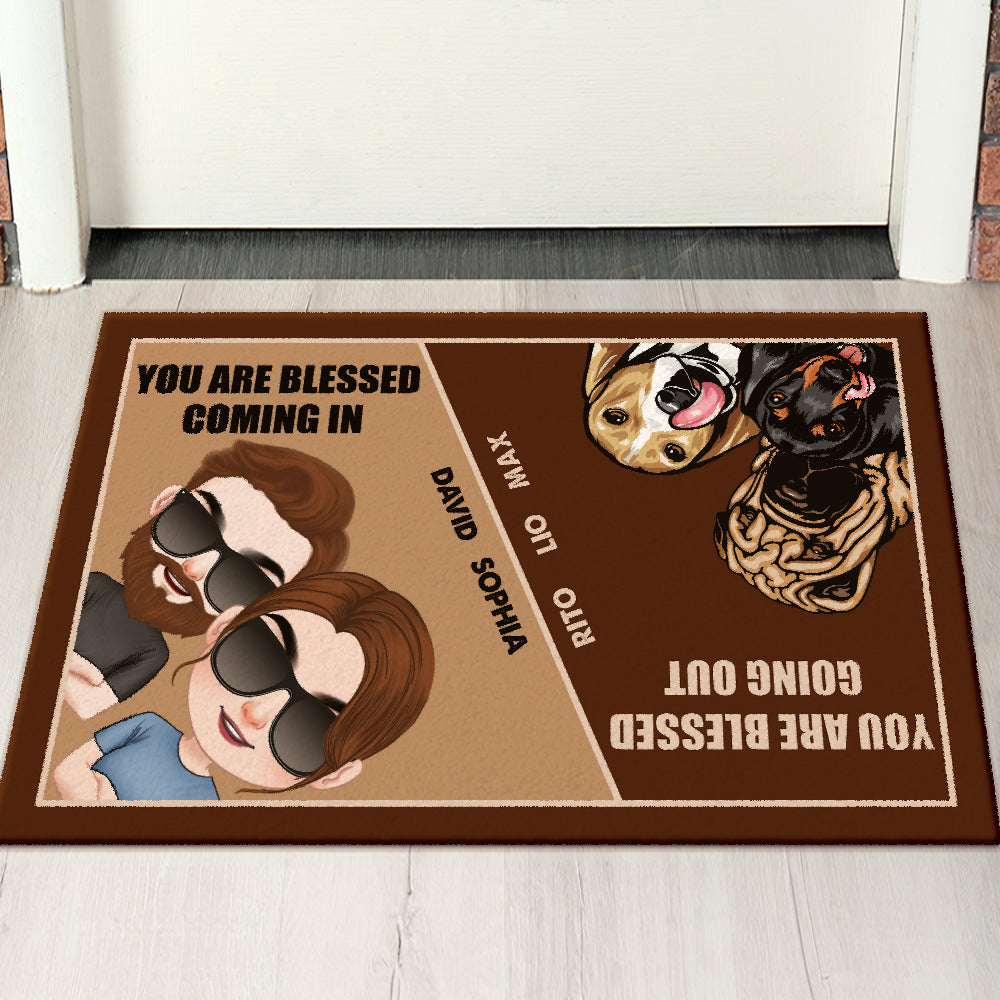 You Are Blessed Coming In, Personalized Doormat, Gift For Dog Couple - Doormat - GoDuckee