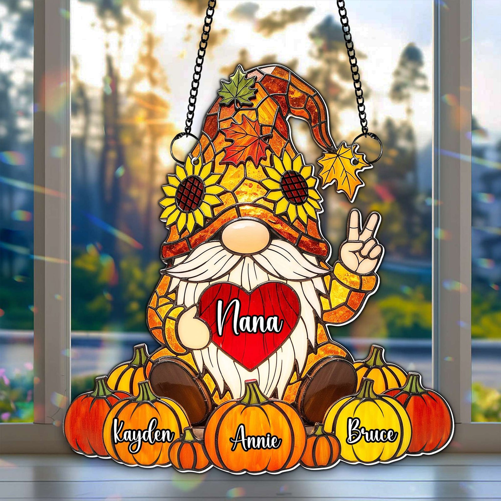 Cute Pumpkin Gnome Suncatcher - Personalized Gifts For Grandma 07NALU150725 - Ornament - GoDuckee