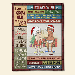 I Want To Grow Old With You, Gift For Couple, Personalized Blanket, Old Couple Christmas Blanket, Christmas Gift - Blanket - GoDuckee