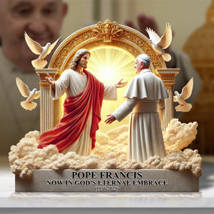 Resting In Heavenly Peace Pope Francis Plaque - Gift For Christian 01HULU220425 - Shaped Plaques - GoDuckee