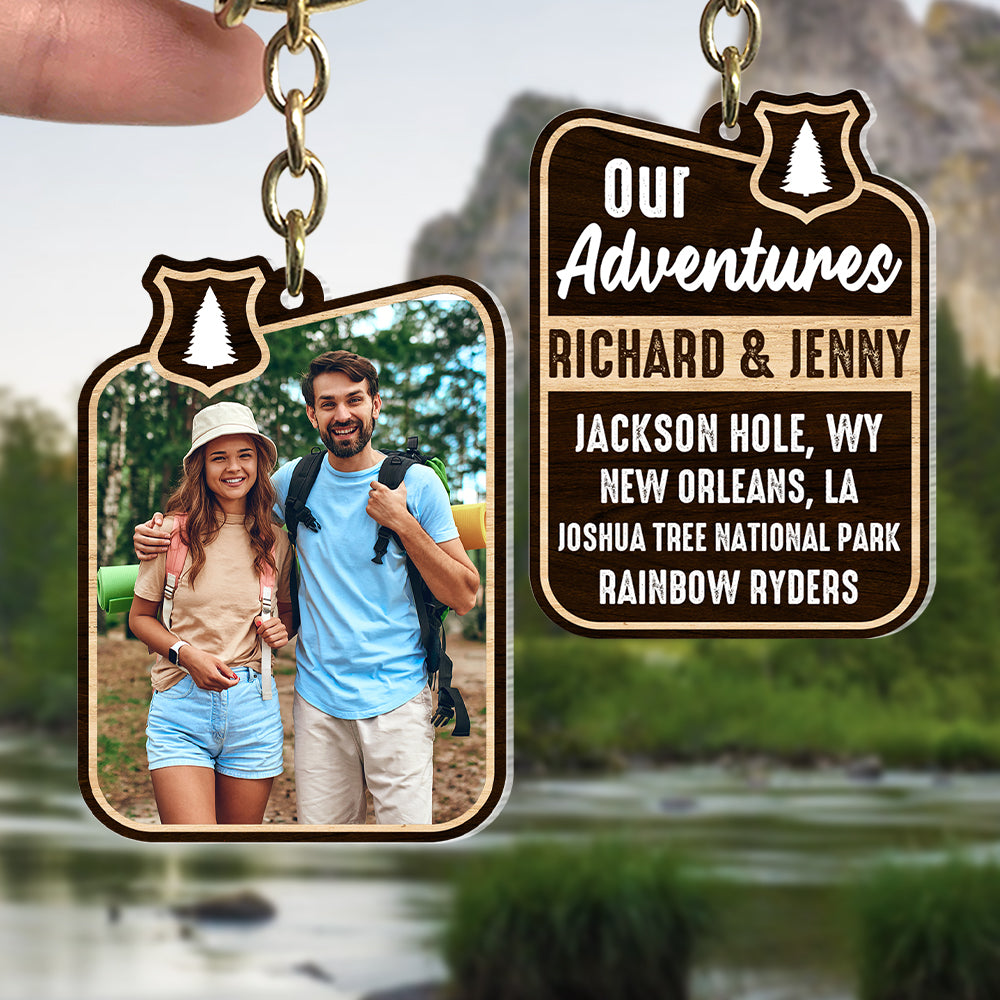 Our Adventures, Custom Camping Couple Photo Keychain, Gift For Couple, Valentine's Gifts - Keychains - GoDuckee