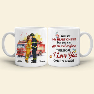 My heart on fire but you get me wet , Personalized White Mug for Fire Fighter Couples 02hthn151123pa - Coffee Mug - GoDuckee