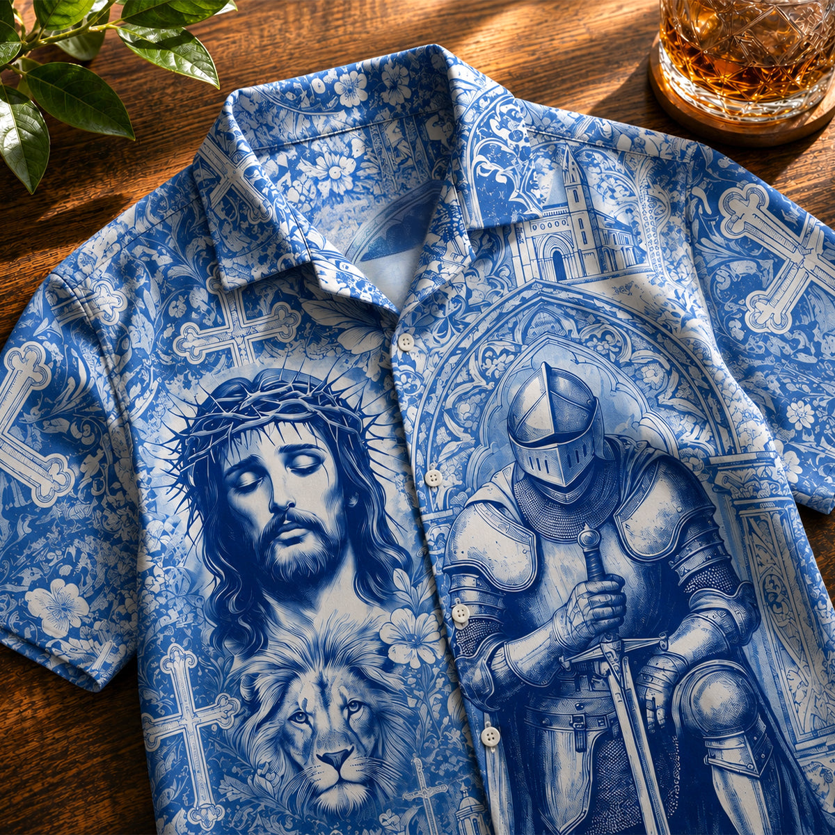 Kneeling Knight Toile de Jouy Hawaiian Shirt - Personalized Gifts For Christian Hawaiian Shirt 01HUDH170626 - Hawaiian Shirts - GoDuckee