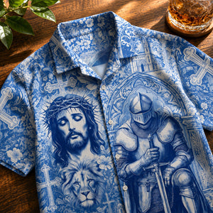 Kneeling Knight Toile de Jouy Hawaiian Shirt - Personalized Gifts For Christian Hawaiian Shirt 01HUDH170626 - Hawaiian Shirts - GoDuckee
