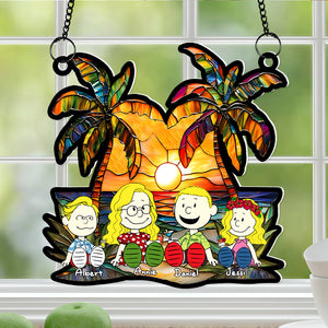 Personalized Gifts For Family Window Hanging Suncatcher Ornament Happy Family On The Beach 04KALU090125PA - Ornament - GoDuckee
