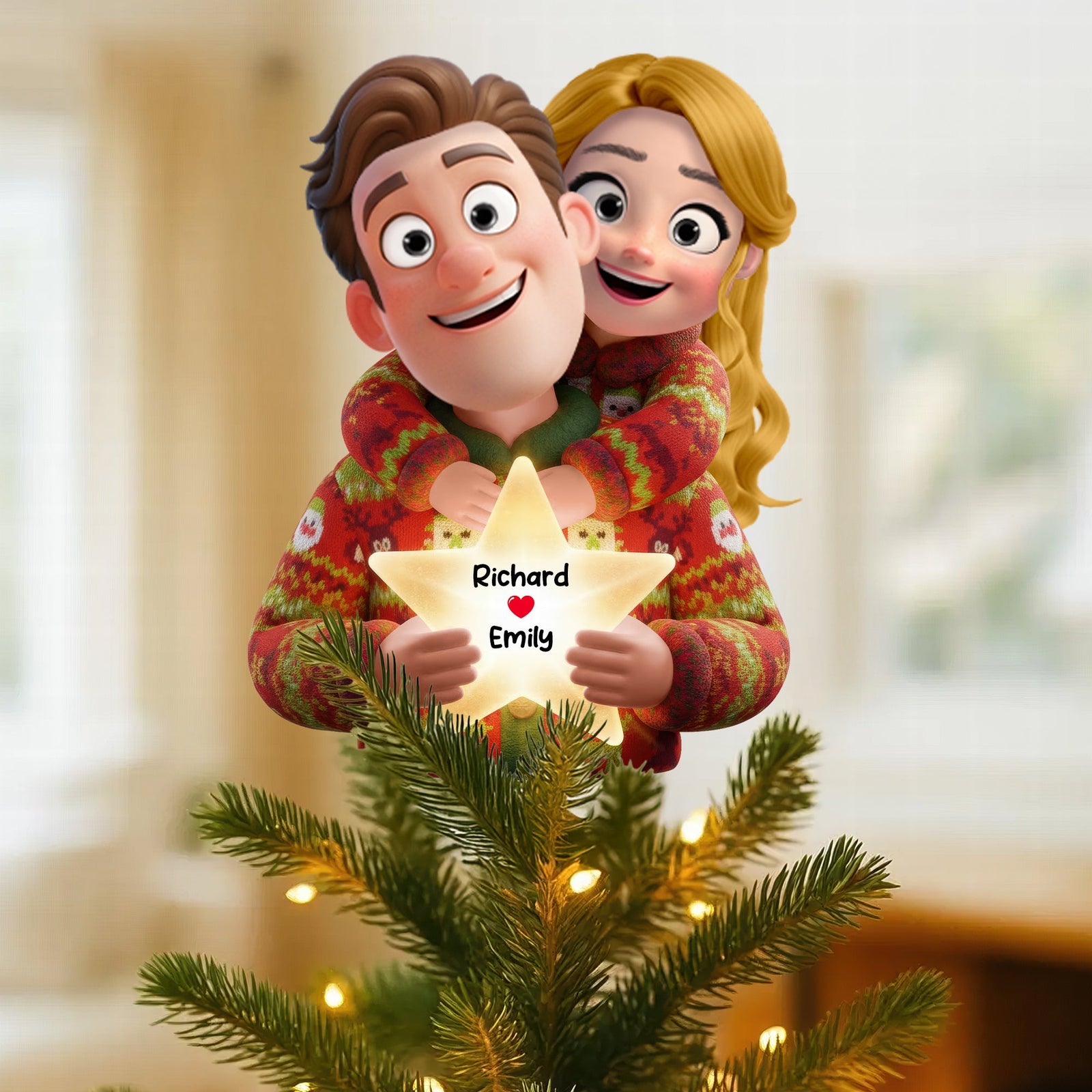 Sweet Hugging Couple Christmas Tree Topper – Personalized Gifts For Couple 05toqn201125 - Ornament - GoDuckee