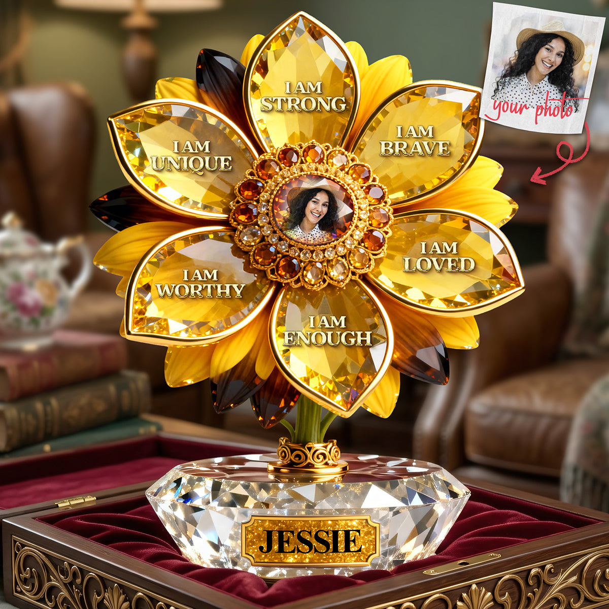 Affirmation Sunflower Acrylic Plaque - Custom Photo Gifts For Mom 04KITA250326 - Shaped Plaques - GoDuckee