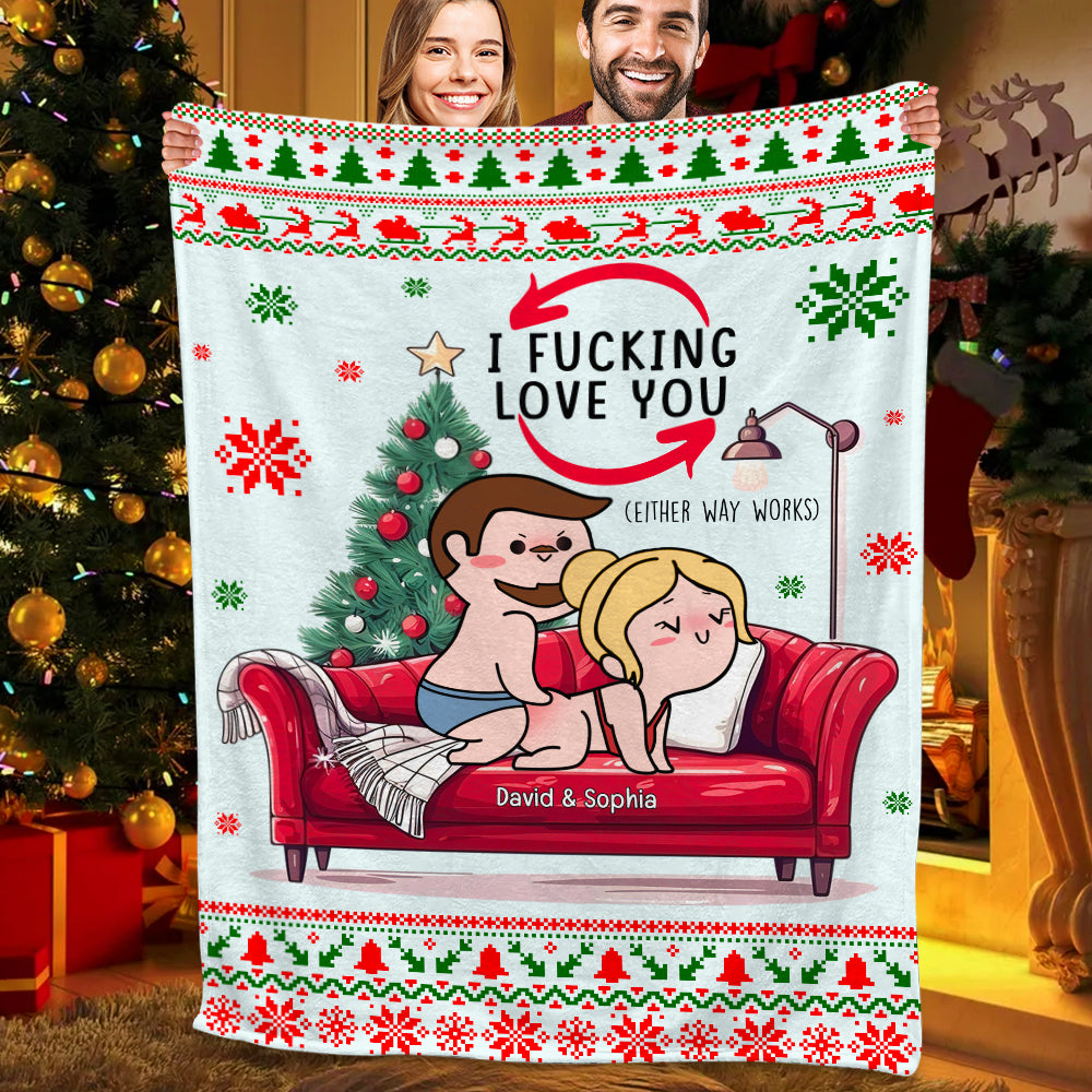 Personalized Gift for Couple, Naughty Couple On Sofa Christmas Blanket 03toqn031024hh - Blanket - GoDuckee