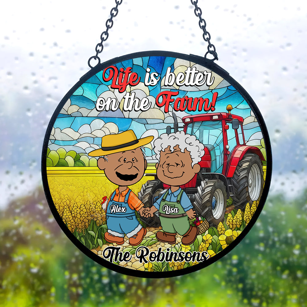 Personalized Gifts For Farmer Couple Stained Glass Window Hanging Ornament 02KAMH140125HG - Ornament - GoDuckee
