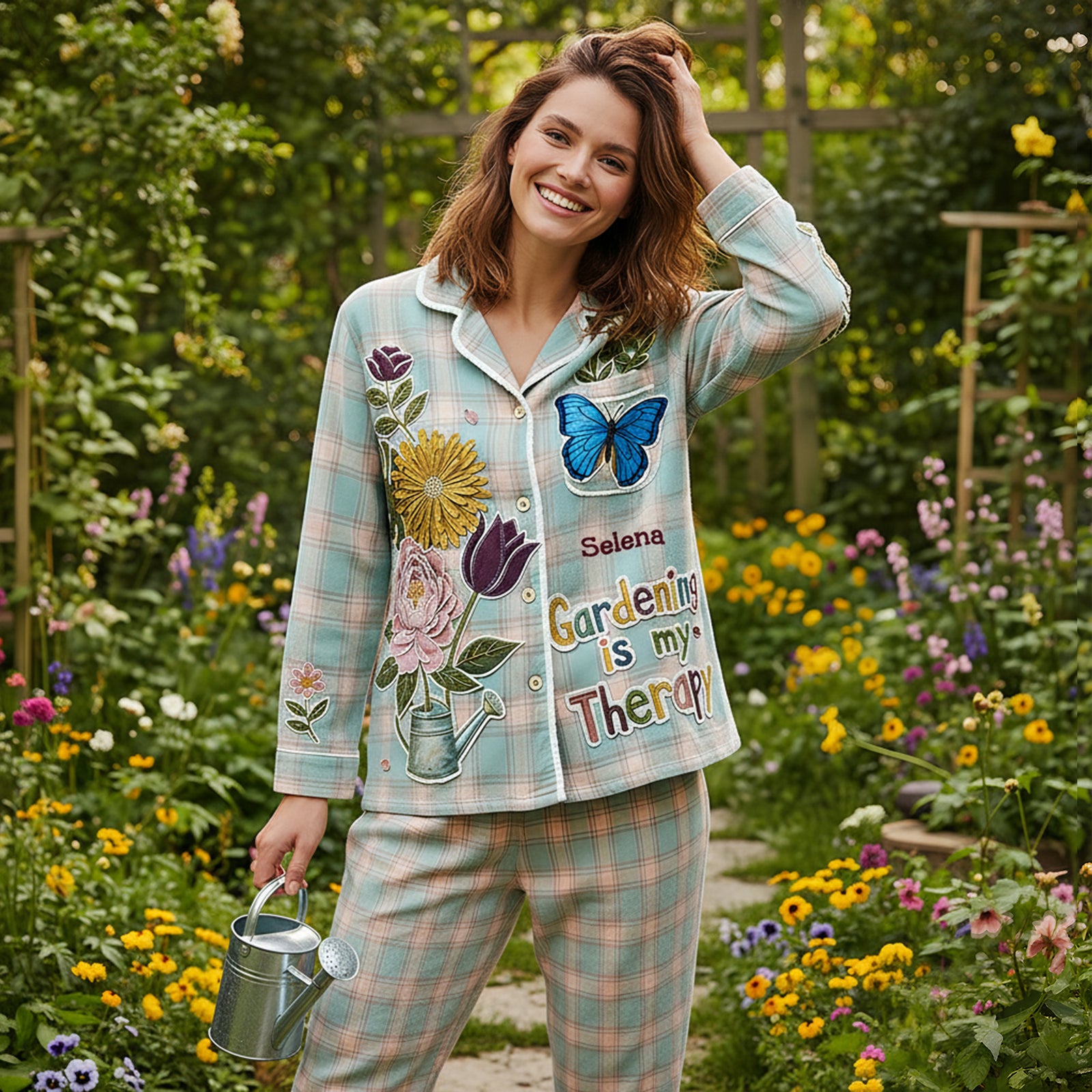 Floral Garden Therapy Pajama Set - Personalized Gift For Gardeners 06PALU251125 - Pajama Set - GoDuckee