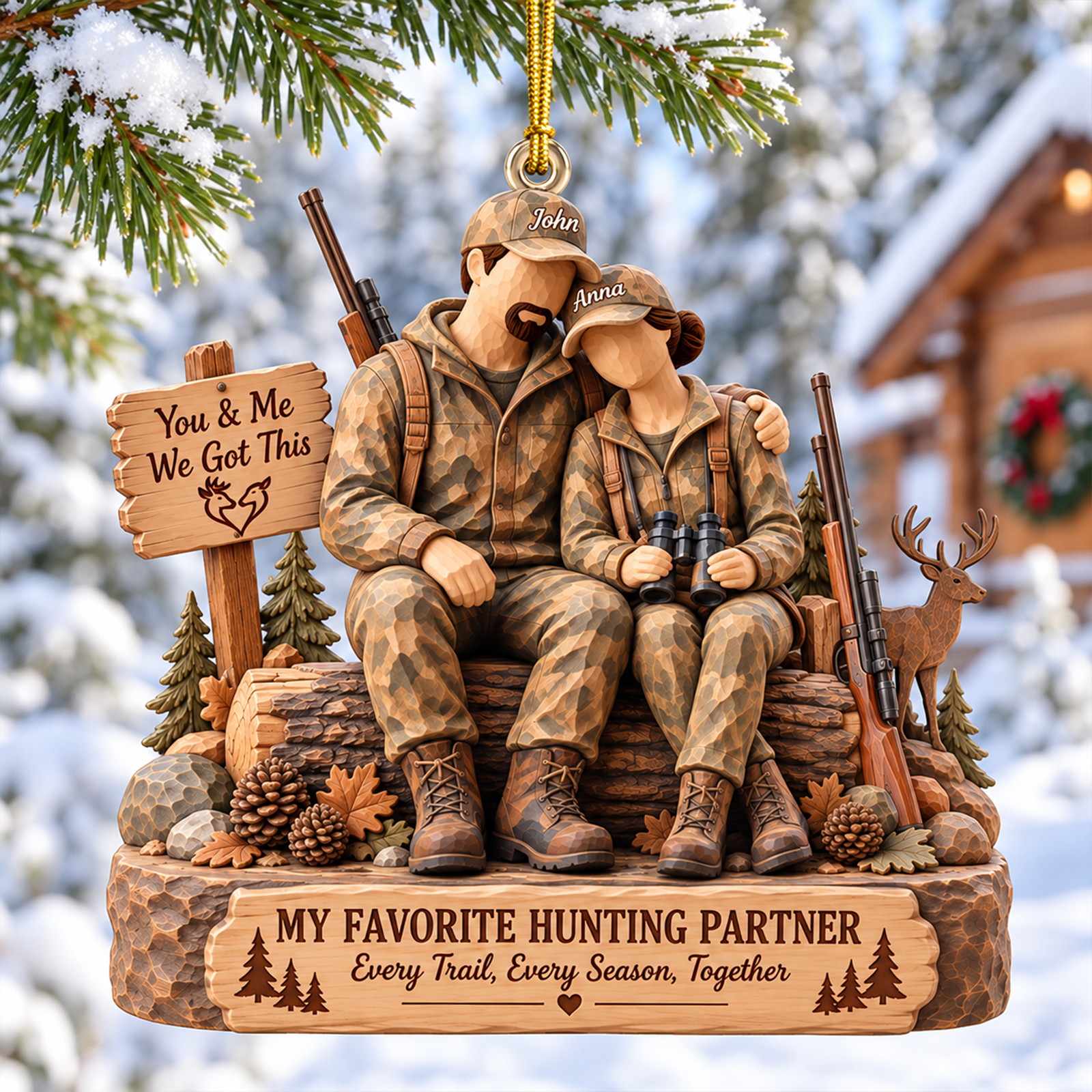 Hunting Partner Wood Effect Ornament - Personalized Gifts For Hunting Couple 02qhqn191026 - Ornament - GoDuckee