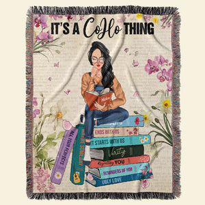 Gift For Book Lover, Personalized Woven Blanket, Girl Reading Book Blanket 02HUHN230923TM - Blanket - GoDuckee