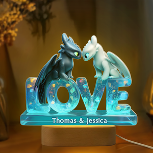 Dragon Couple Led light With Oval Base - Personalized Gifts For Couple 02TGPU080525 - Led Night Light - GoDuckee