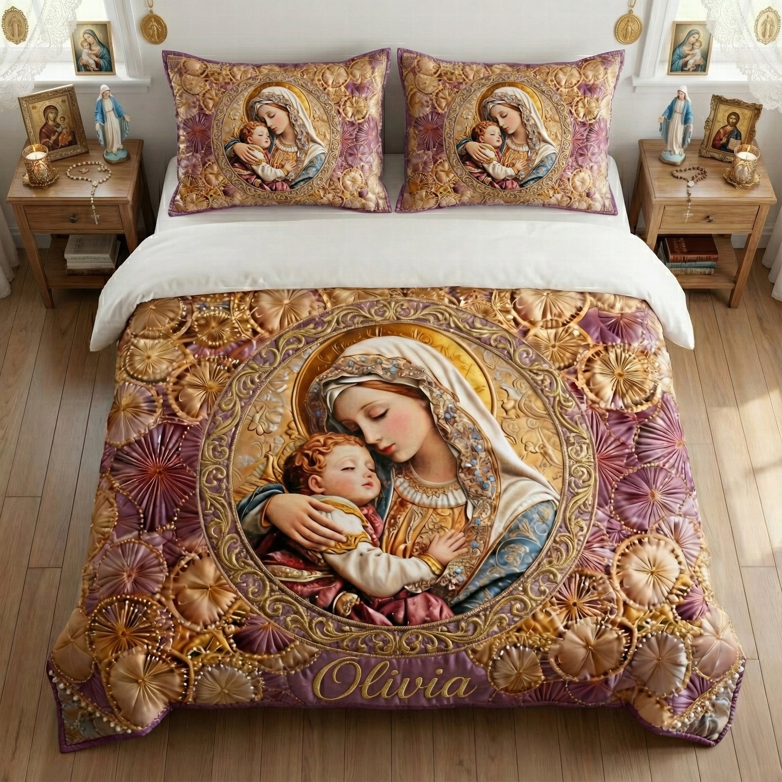 Madonna & Child Quilt Bed Set - Personalized Gifts For Christian 05tgqn261225 - Bedding Set - GoDuckee