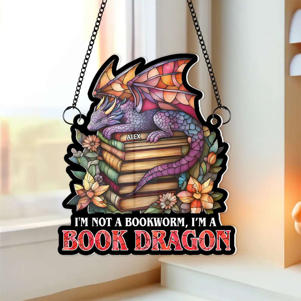 Personalized Gifts For Book Lover Suncatcher Ornament Dragon Reading Book 031XQMH060125 - Ornament - GoDuckee