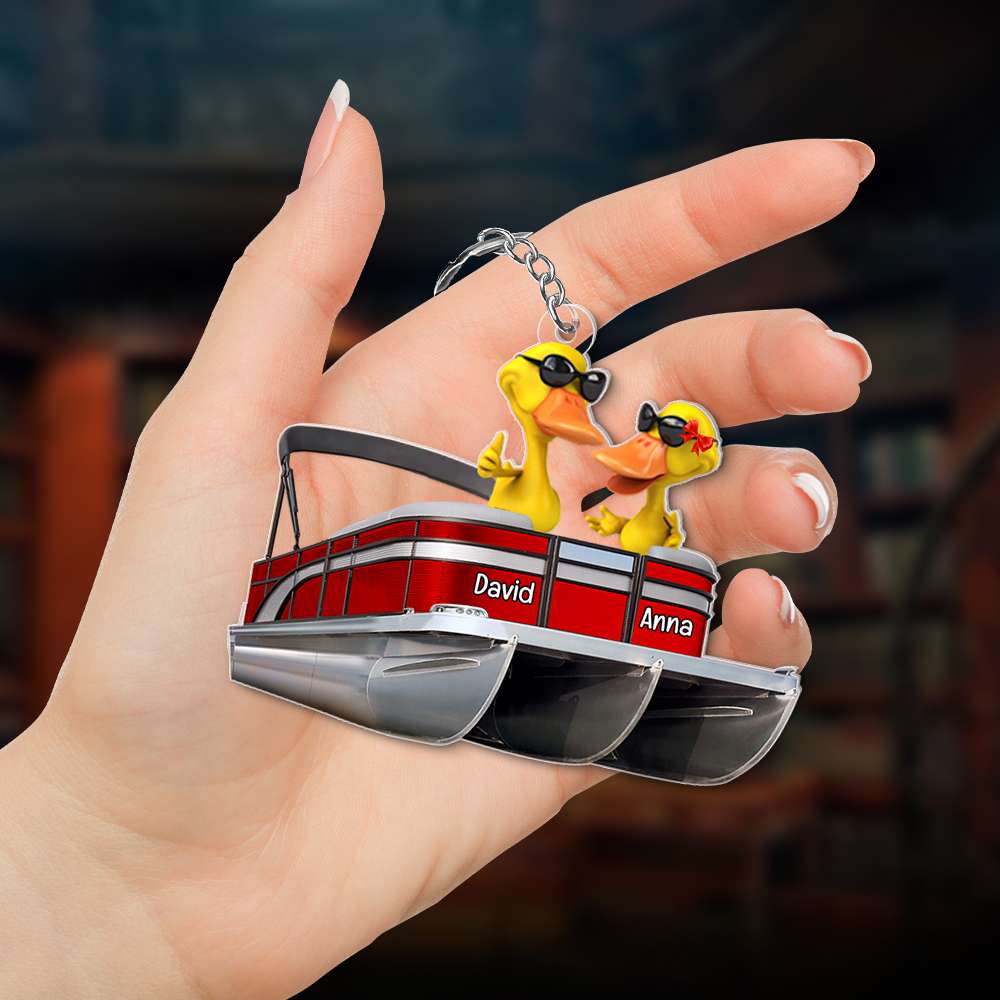 Pontoon Duck, Personalized Duck Keychain, Pontoon Boat Keychain - Keychains - GoDuckee