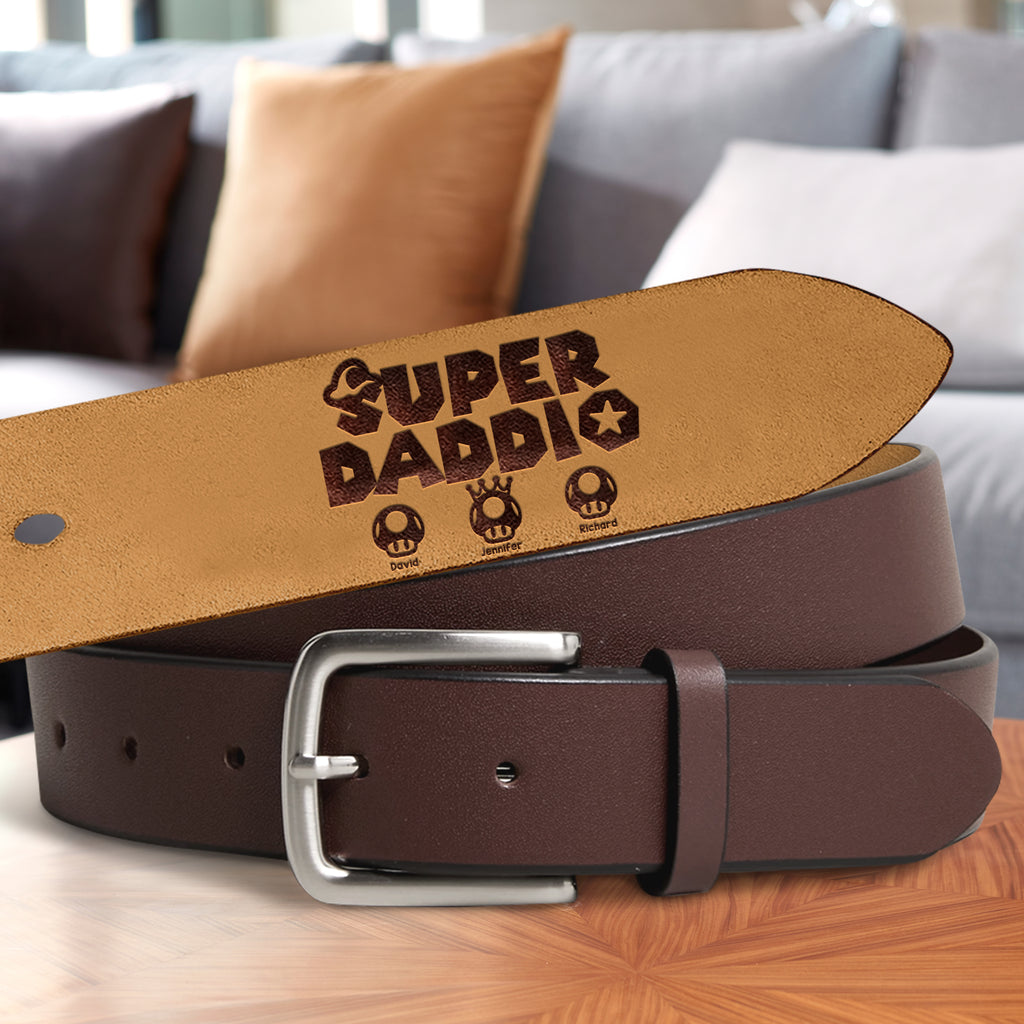 Personalized Leather Belt For Dad – Custom Name Engraved Men's Belt With Hidden Message– Gifts For Father, Husband,Son (Style 1) At Men's Clothing Store