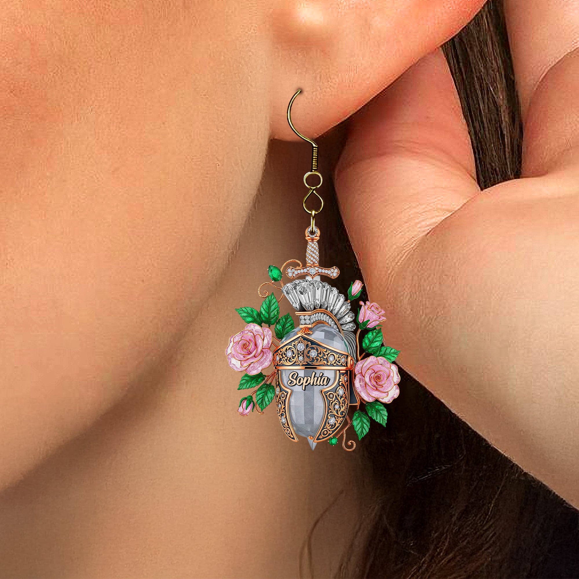 Knight Helmet Aesthetic Earrings, Personalized Gifts For Female Warrior Of God 04qhtn120725 - Earrings - GoDuckee