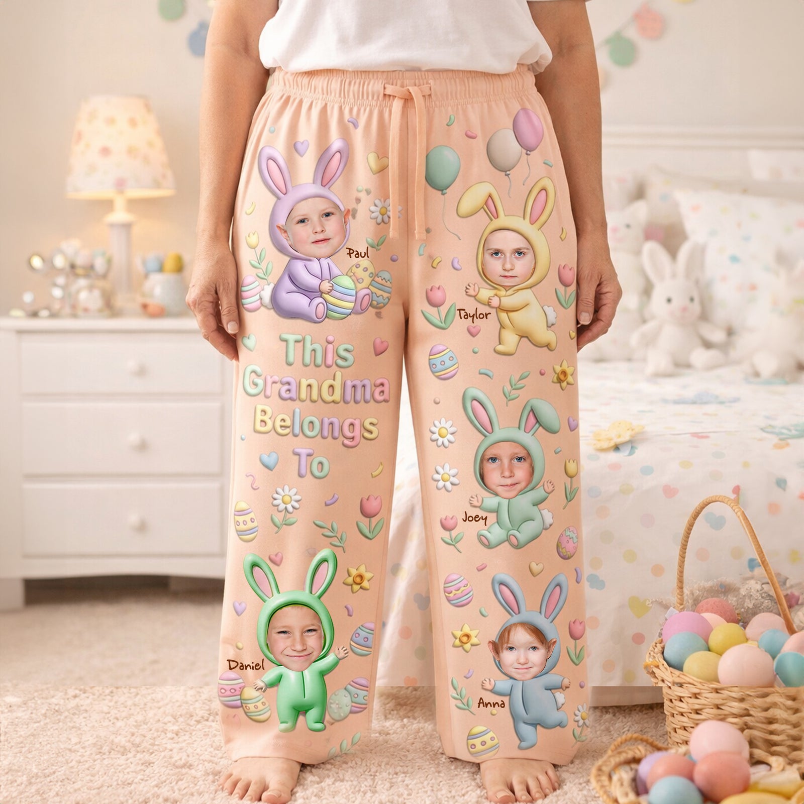 Cute Bunny Grandkids Pajama Pants - Custom Photo Gifts For Grandma 04nalu100326 - Pajama Pant - GoDuckee