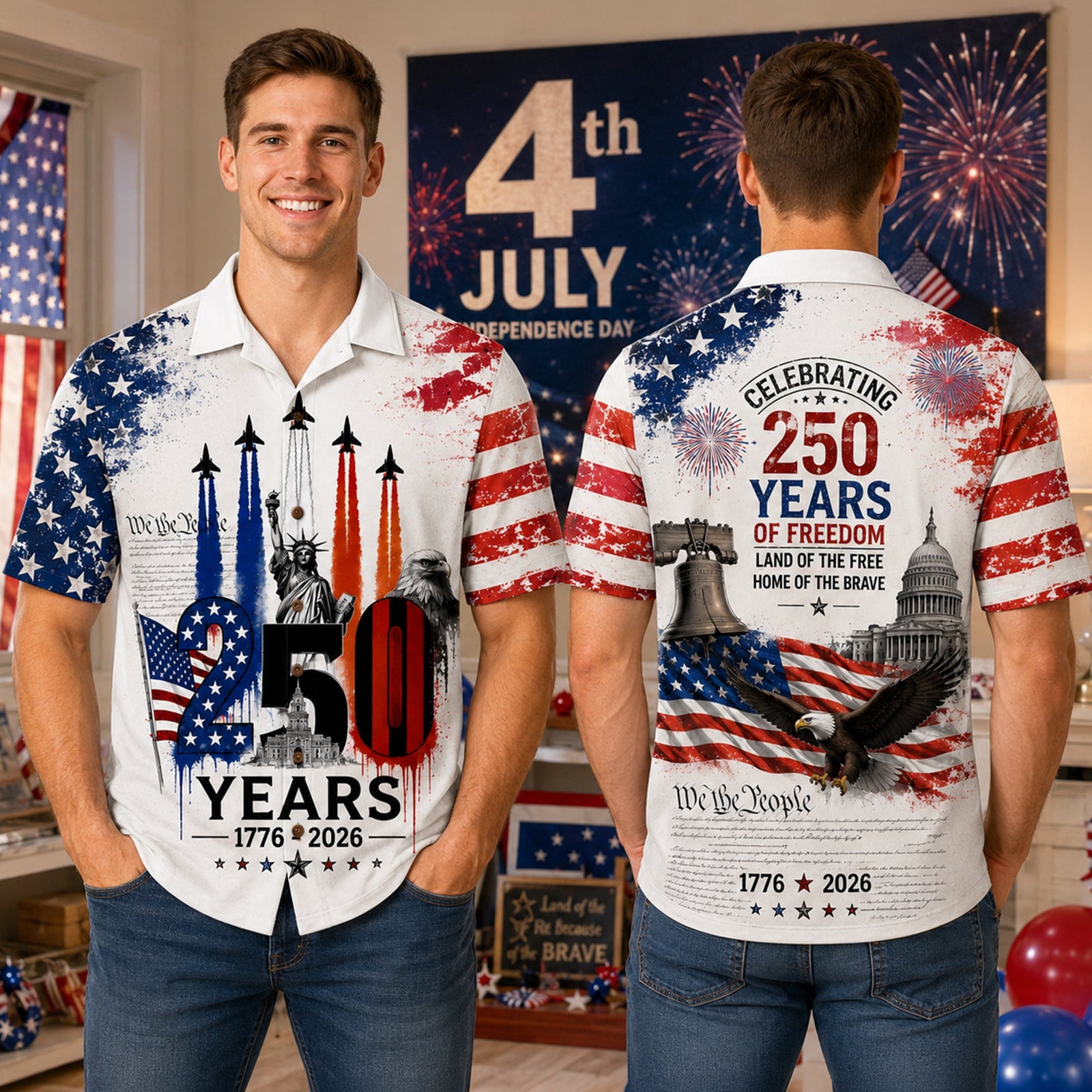 Proud American - Celebrated America 250th Anniversary Hawaiian Shirt - Gifts For Patriots 03nalu280526 - Hawaiian Shirts - GoDuckee